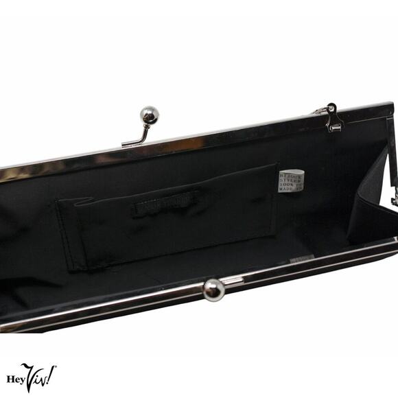 Black Cocktail Evening Bag Clutch Purse Slim Style Bijoux Terner 11x4 - Hey Viv - Picture 4 of 6